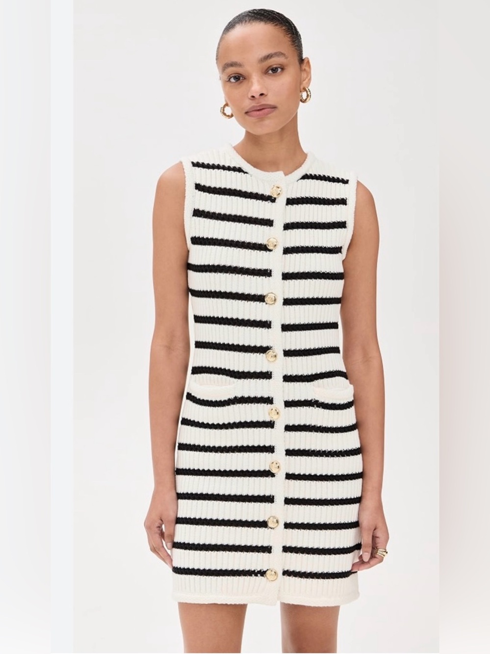 NWT English Factory Off White and Black Striped Knit Sleeveless Dress
